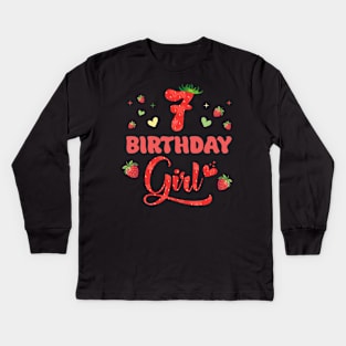 7th Birthday Girls Strawberry Funny B-day Gift For Girls kids Kids Long Sleeve T-Shirt